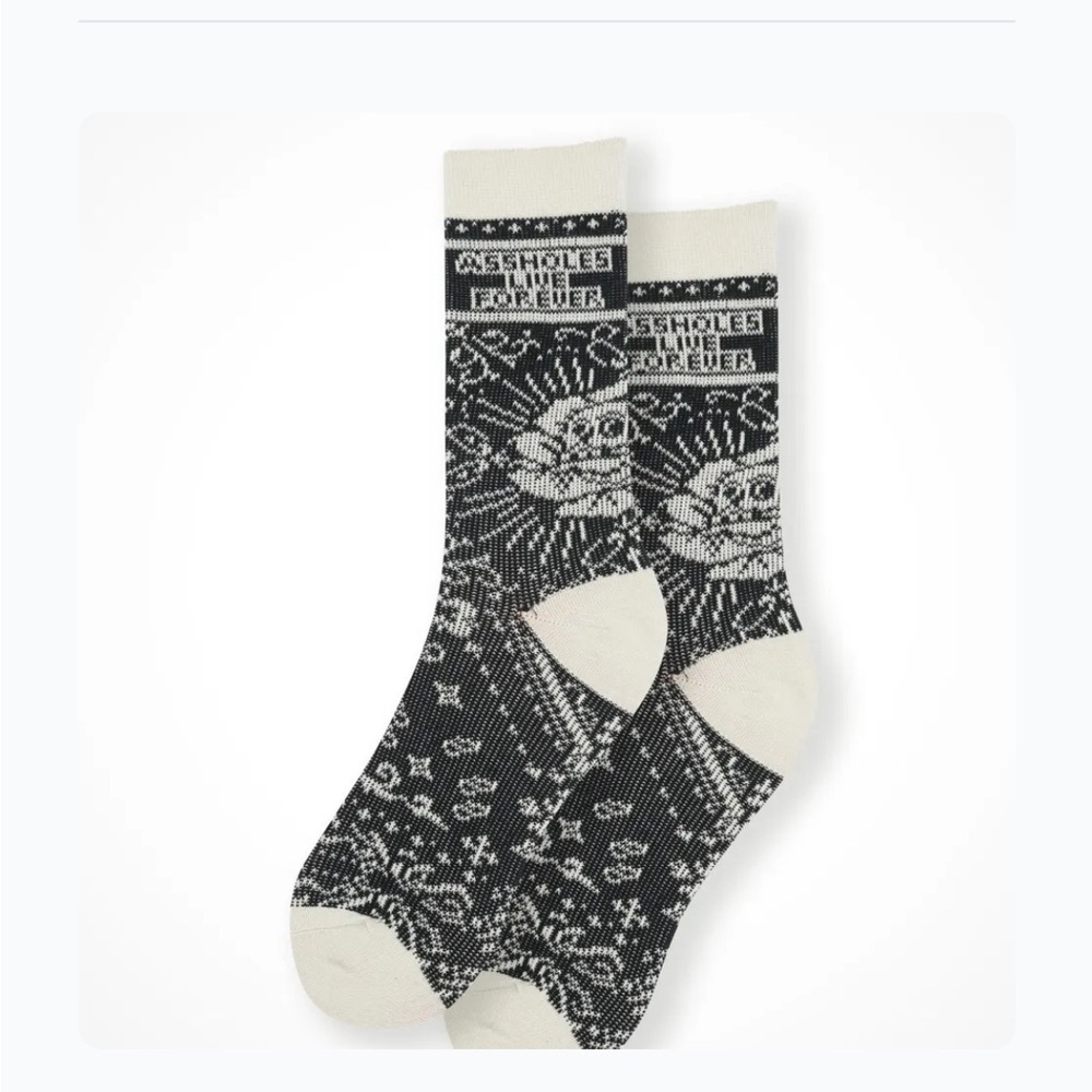 ALF Off White and Black Rose Bandana Socks